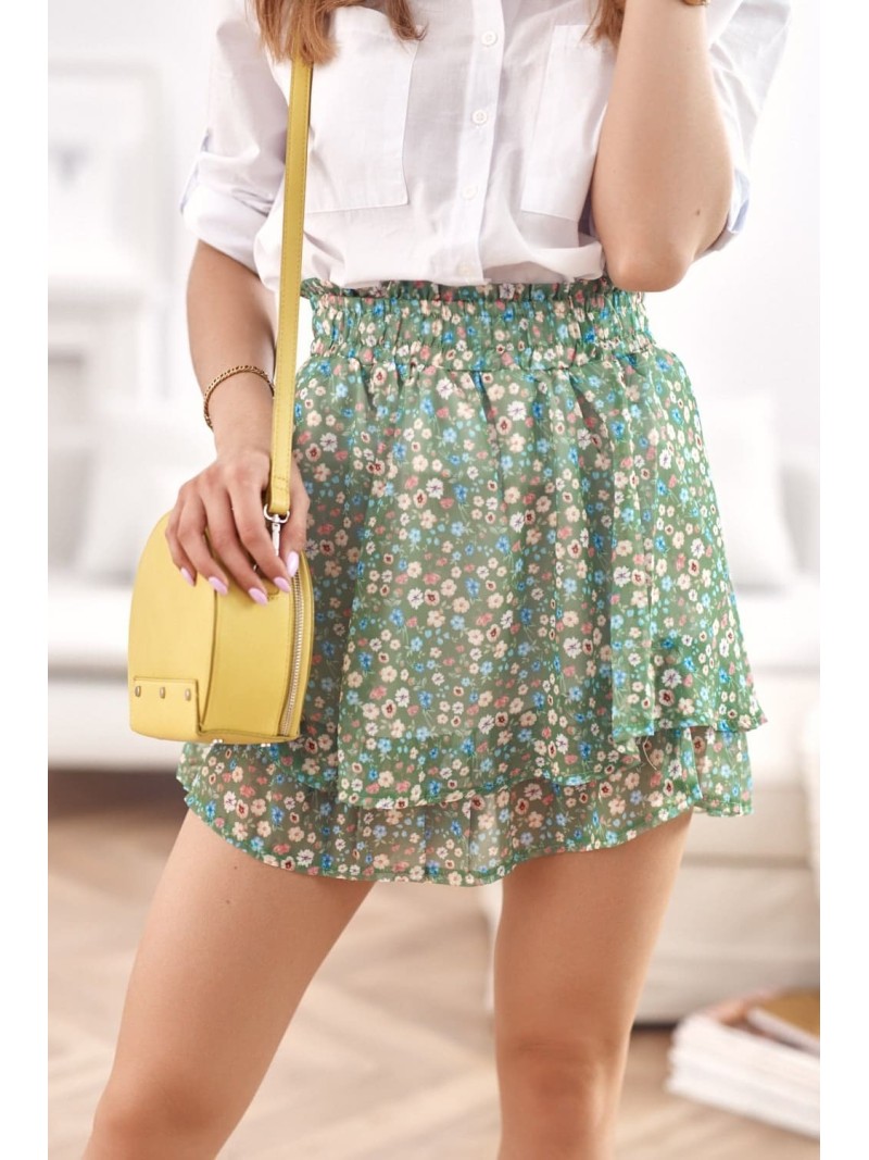 Chiffon mini skirt with flowers, green MP803720 - Online store - Boutique